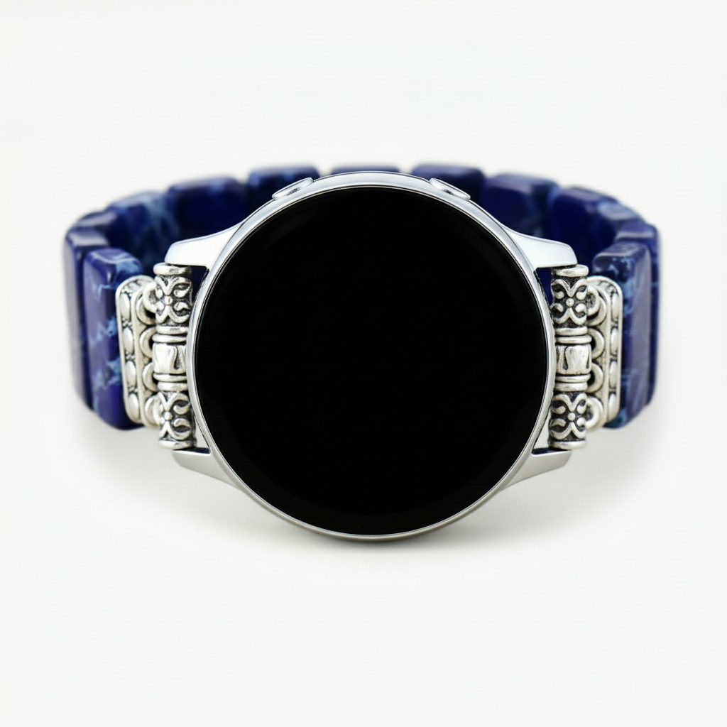 Donkerblauwe Tibetaanse Jaspis Elastische Samsung Galaxy Horlogeband