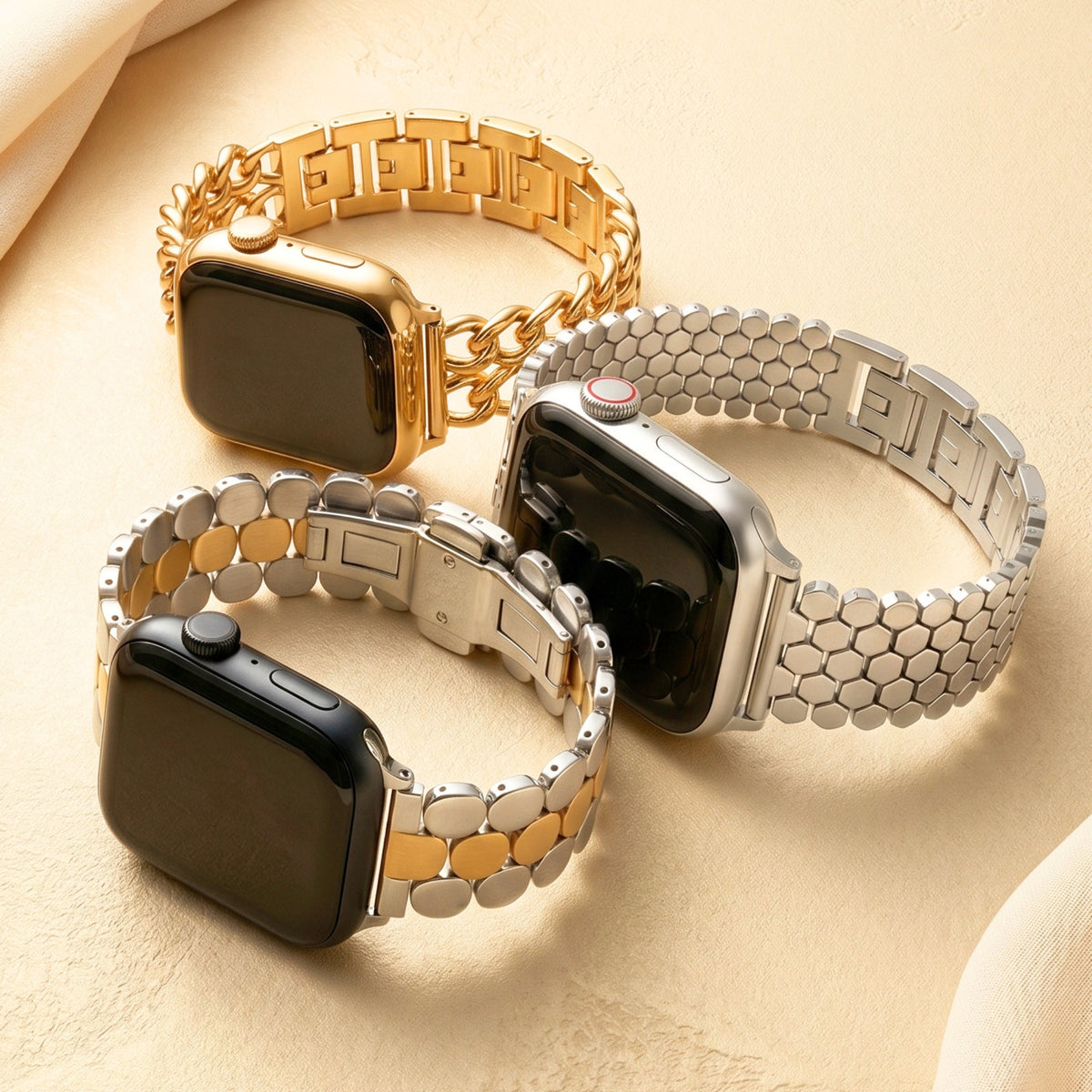 Gouden geweven luxe Apple Watch-bandje