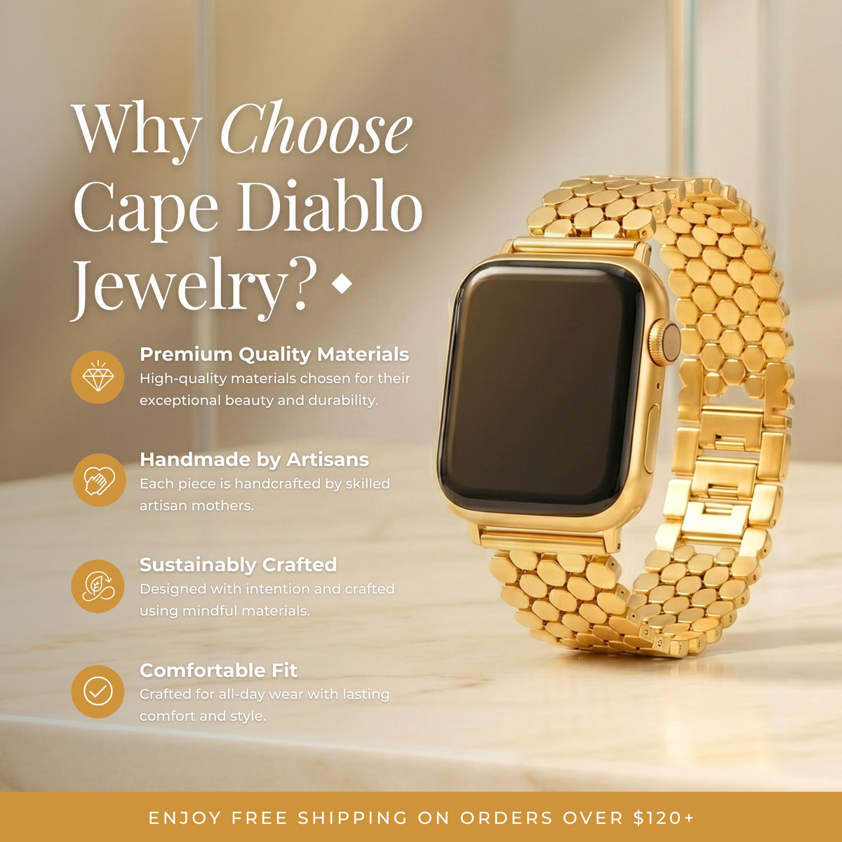 Gouden Honingraat Luxe Apple Watch Bandje