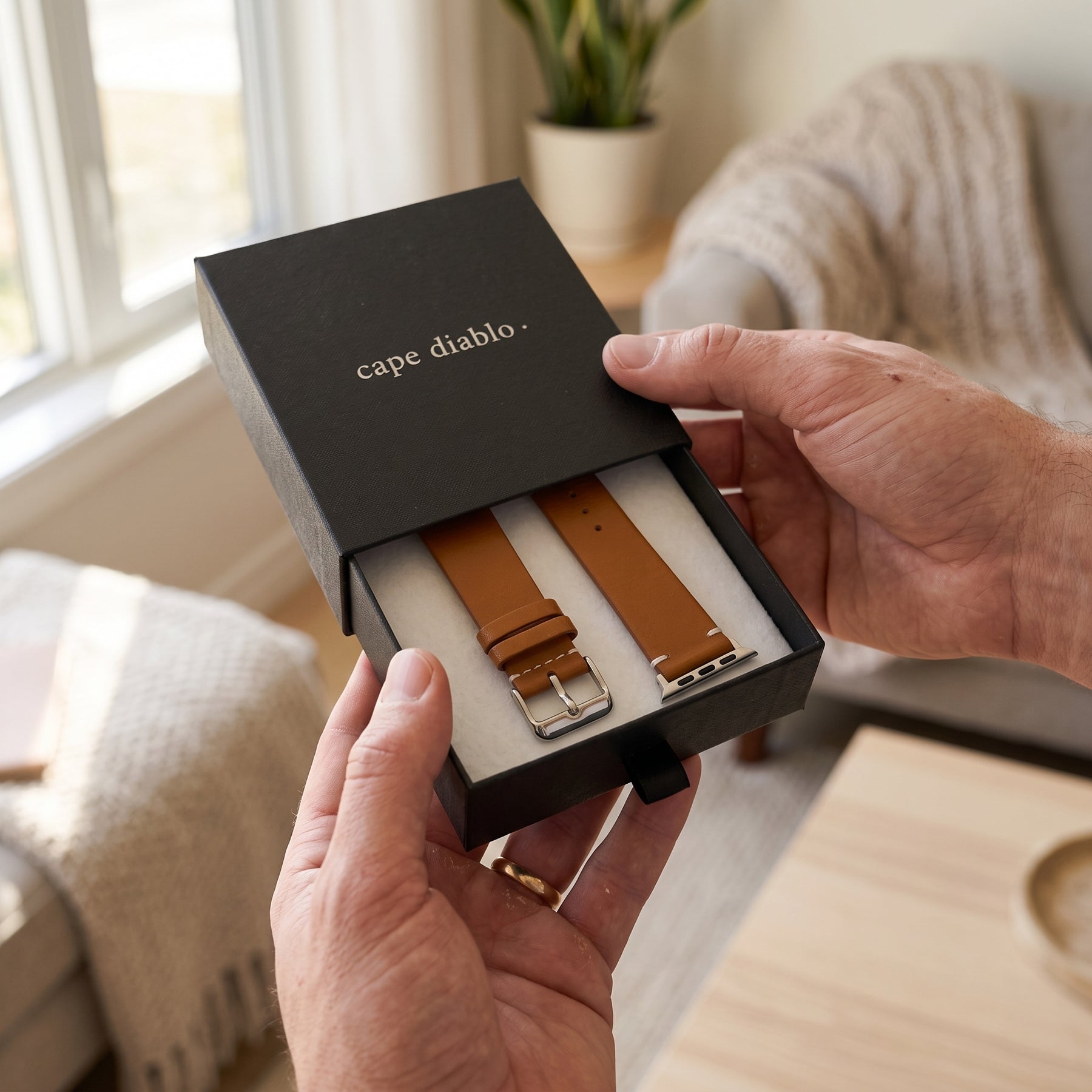 Heren zwarte leren Apple Watch-band