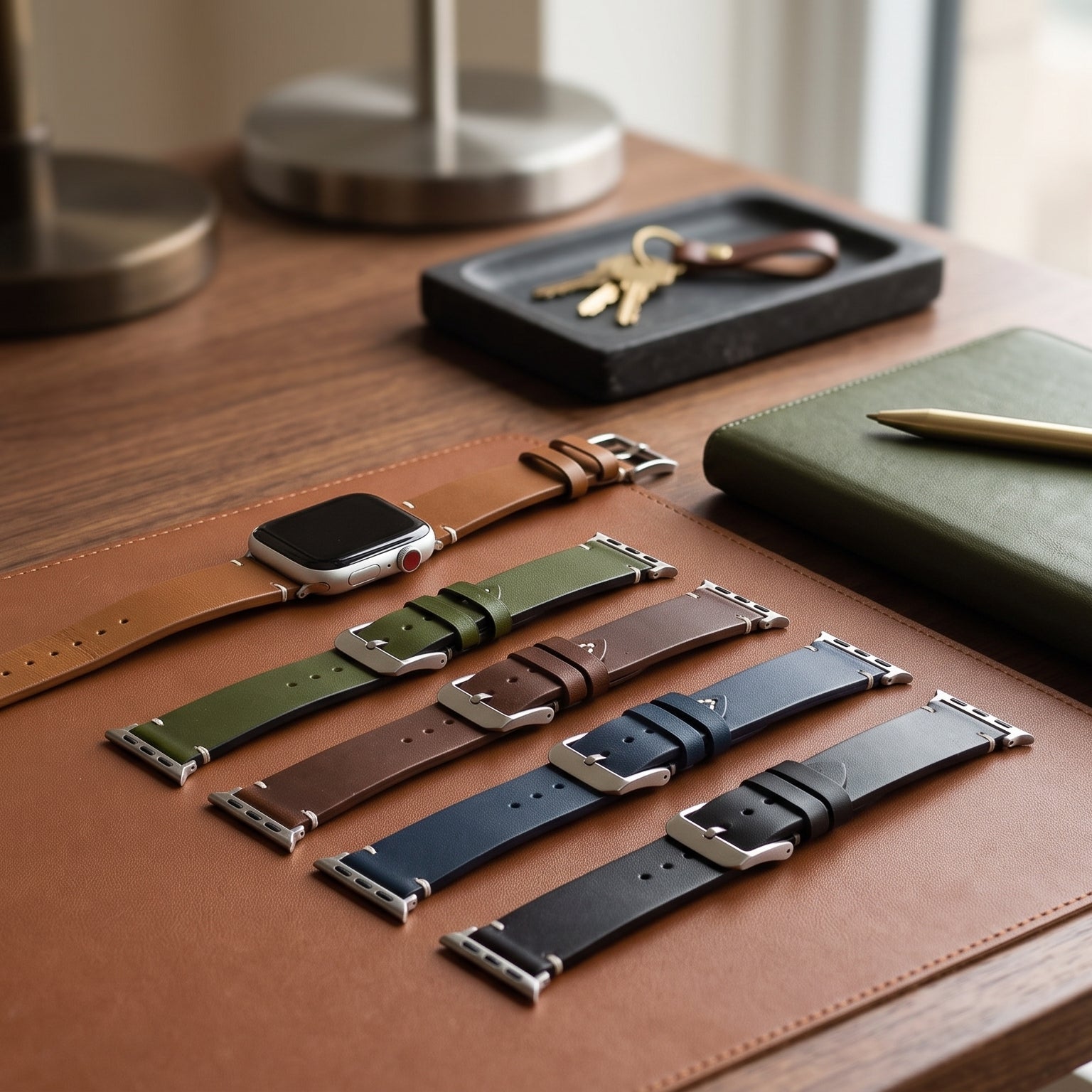 Heren zwarte leren Apple Watch-band