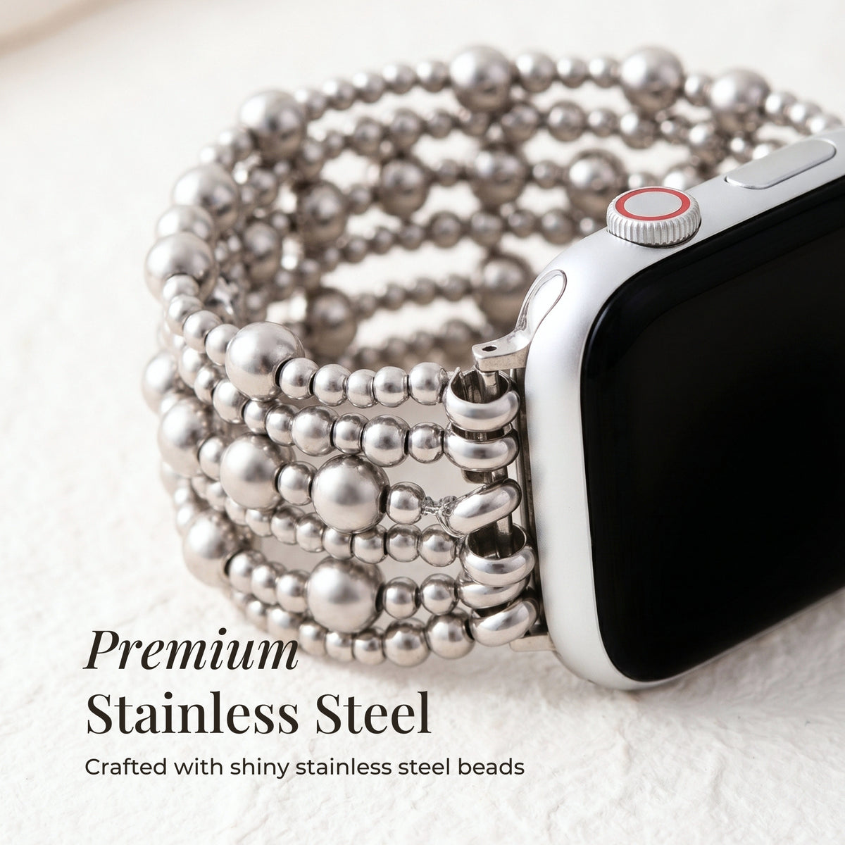 Platinum Demure Stretch Apple Watch-band