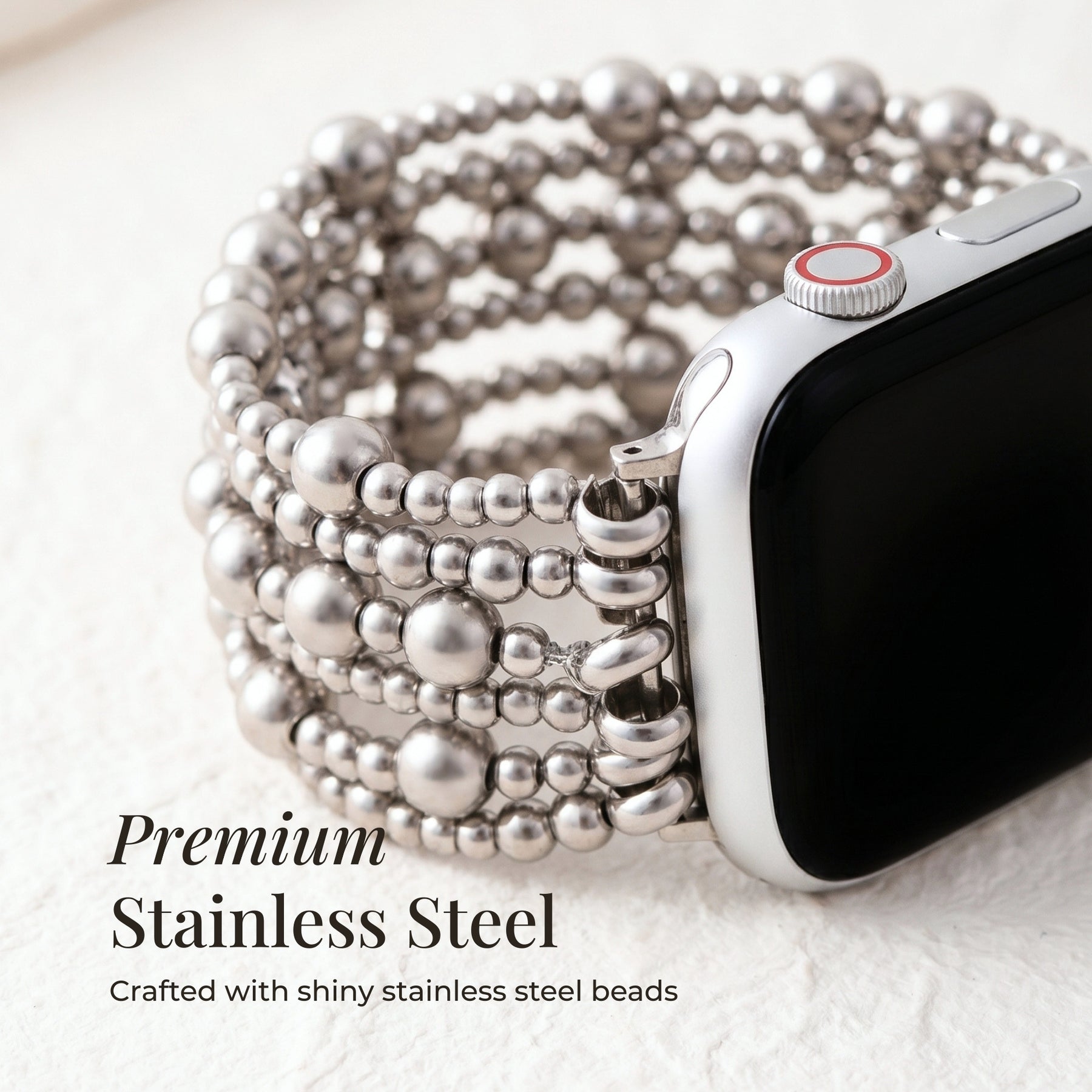 Platinum Demure Stretch Apple Watch-band