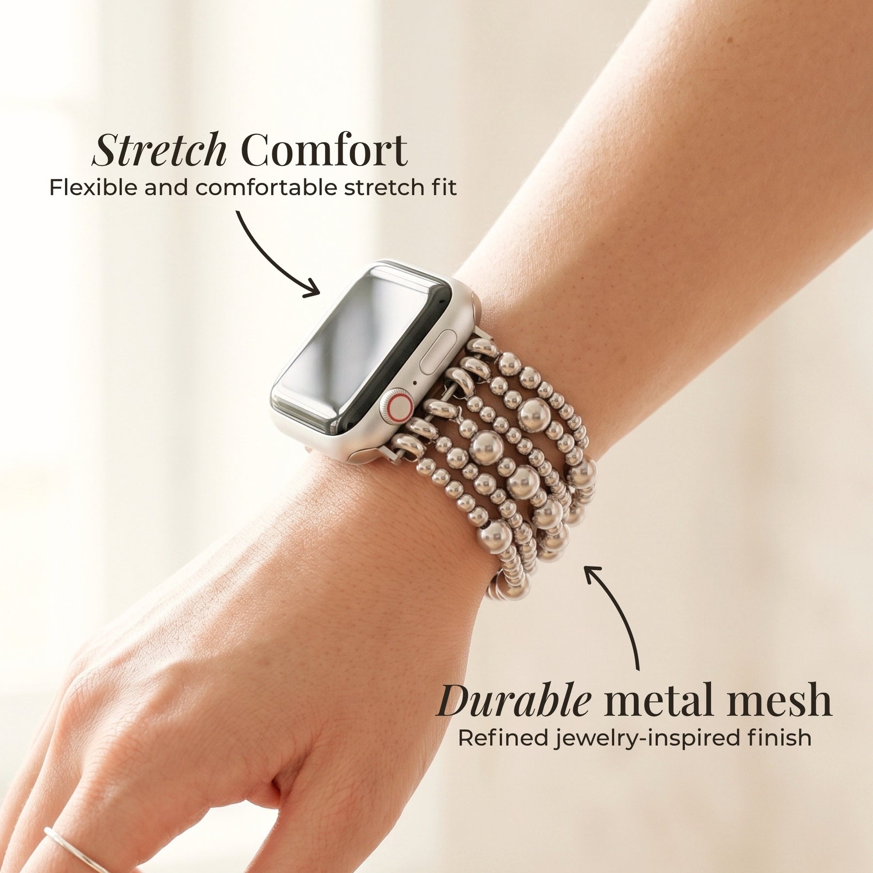 Platinum Demure Stretch Apple Watch-band