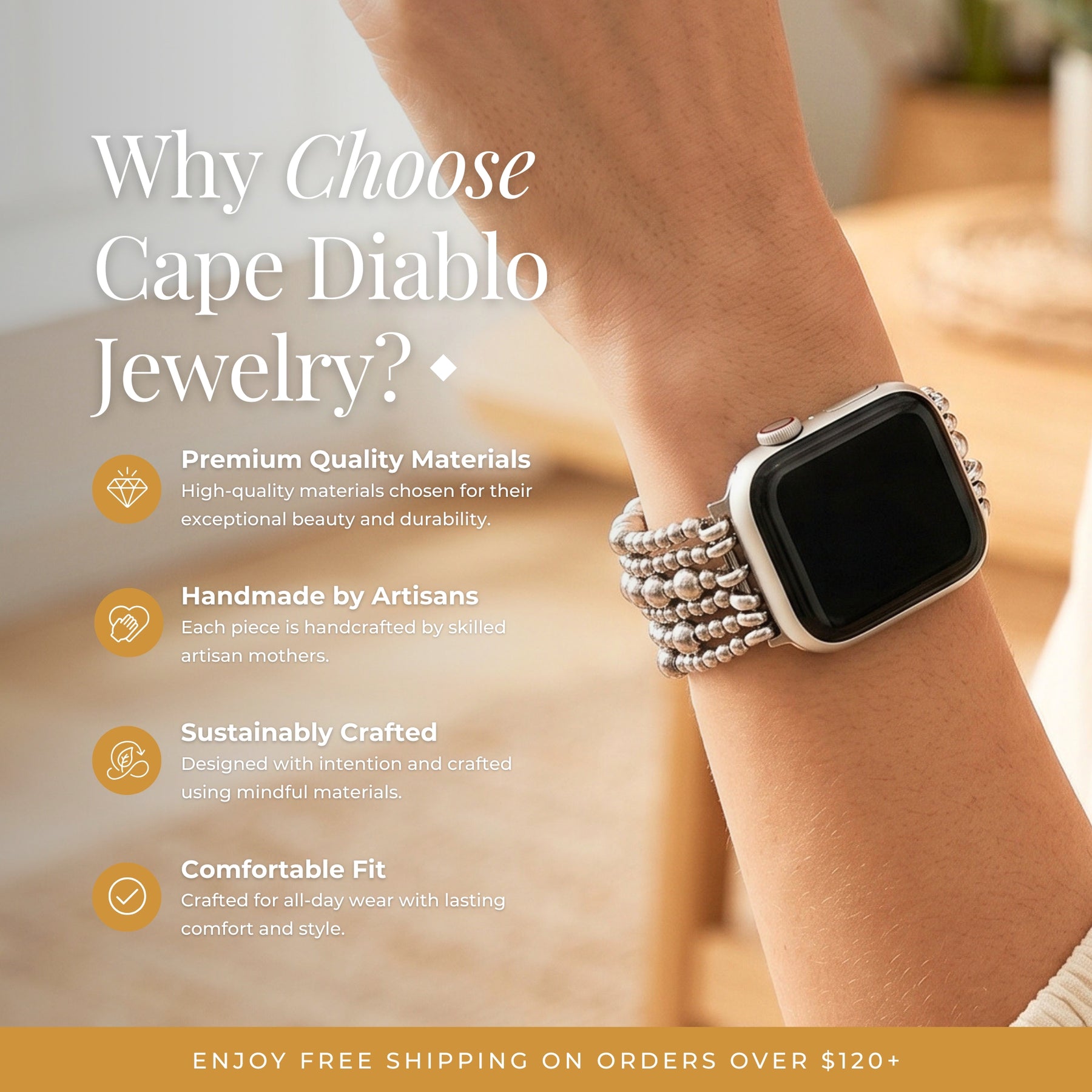 Platinum Demure Stretch Apple Watch-band