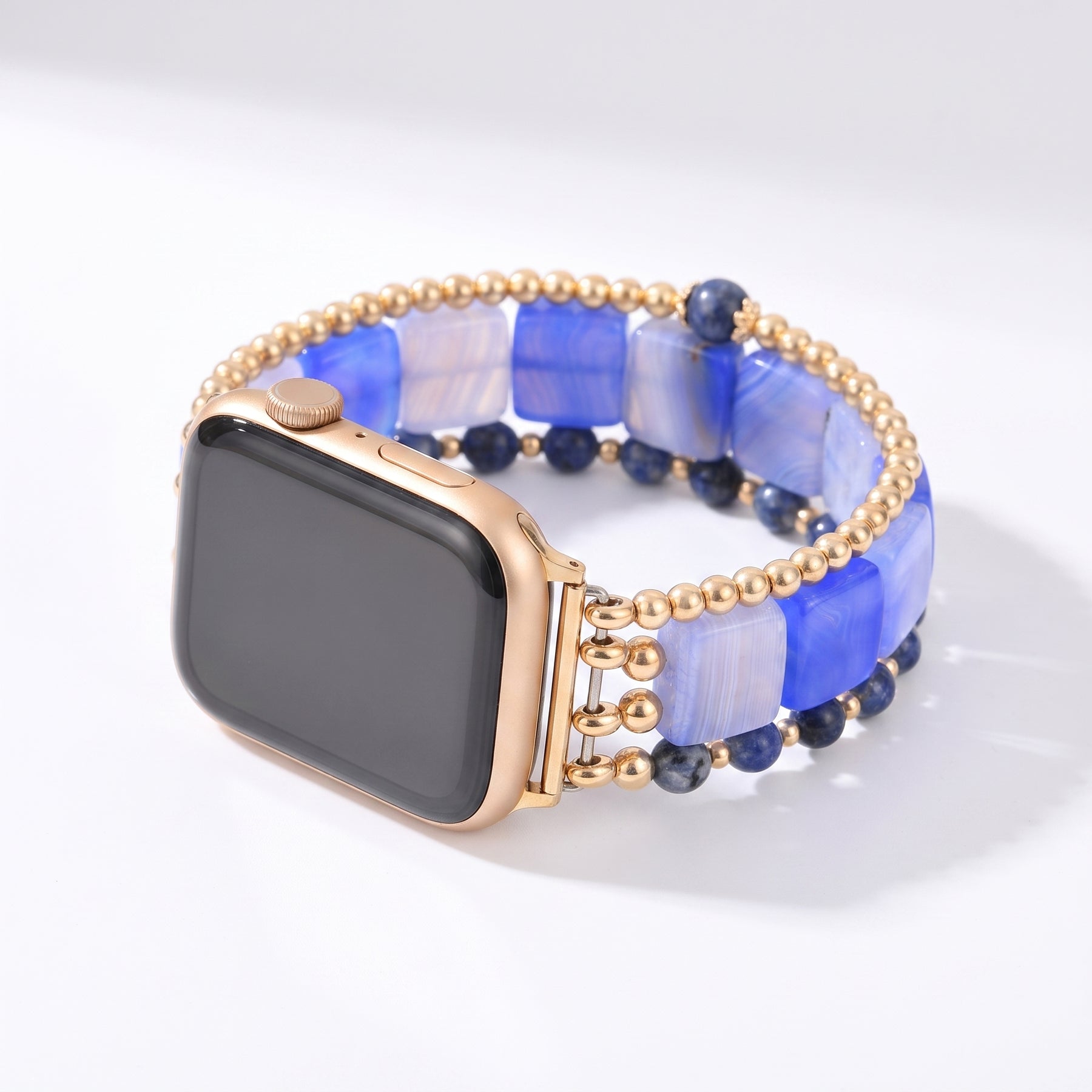 Fierce Grace Tiger’s Eye Stretch Apple Watch-band, zilverkleurig