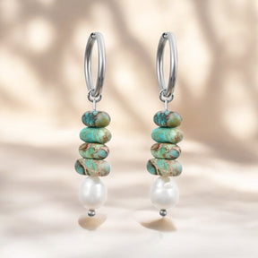 Ocean Bliss Parel & Turquoise Jaspis Oorringen