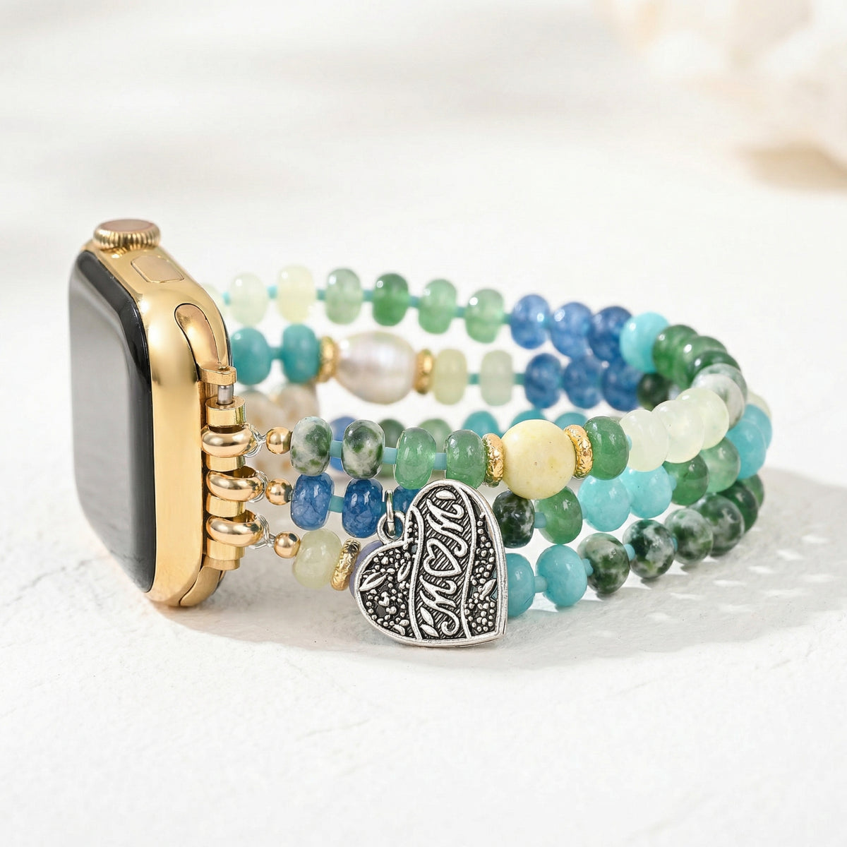 Jade Pearl Love MOM Stretch Apple Watch-bandje