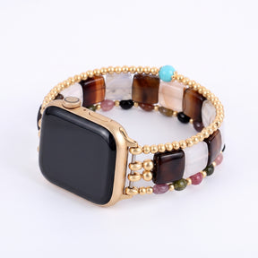 Fierce Grace Tiger’s Eye Stretch Apple Watch-band, zilverkleurig