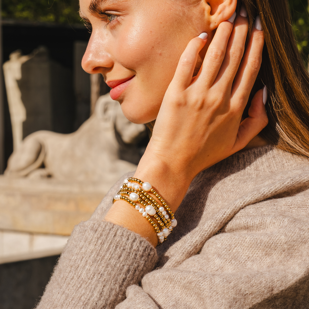 Gouden zoetwaterparel armbandset