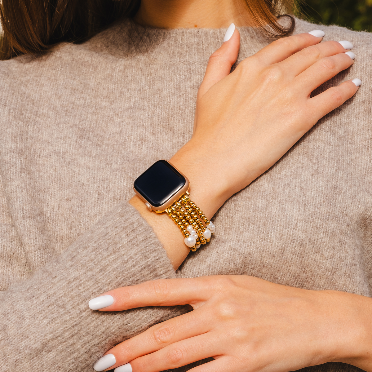 Gouden en Parel Stretch Apple Watch Bandje