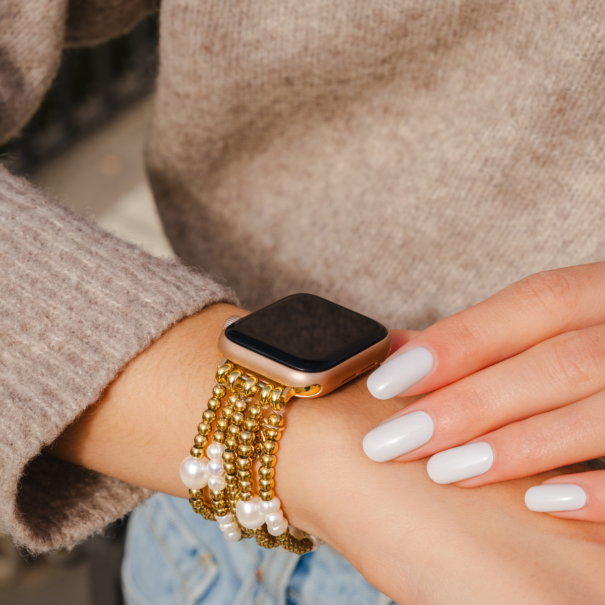 Goud en parel stretch Apple Watch bandje