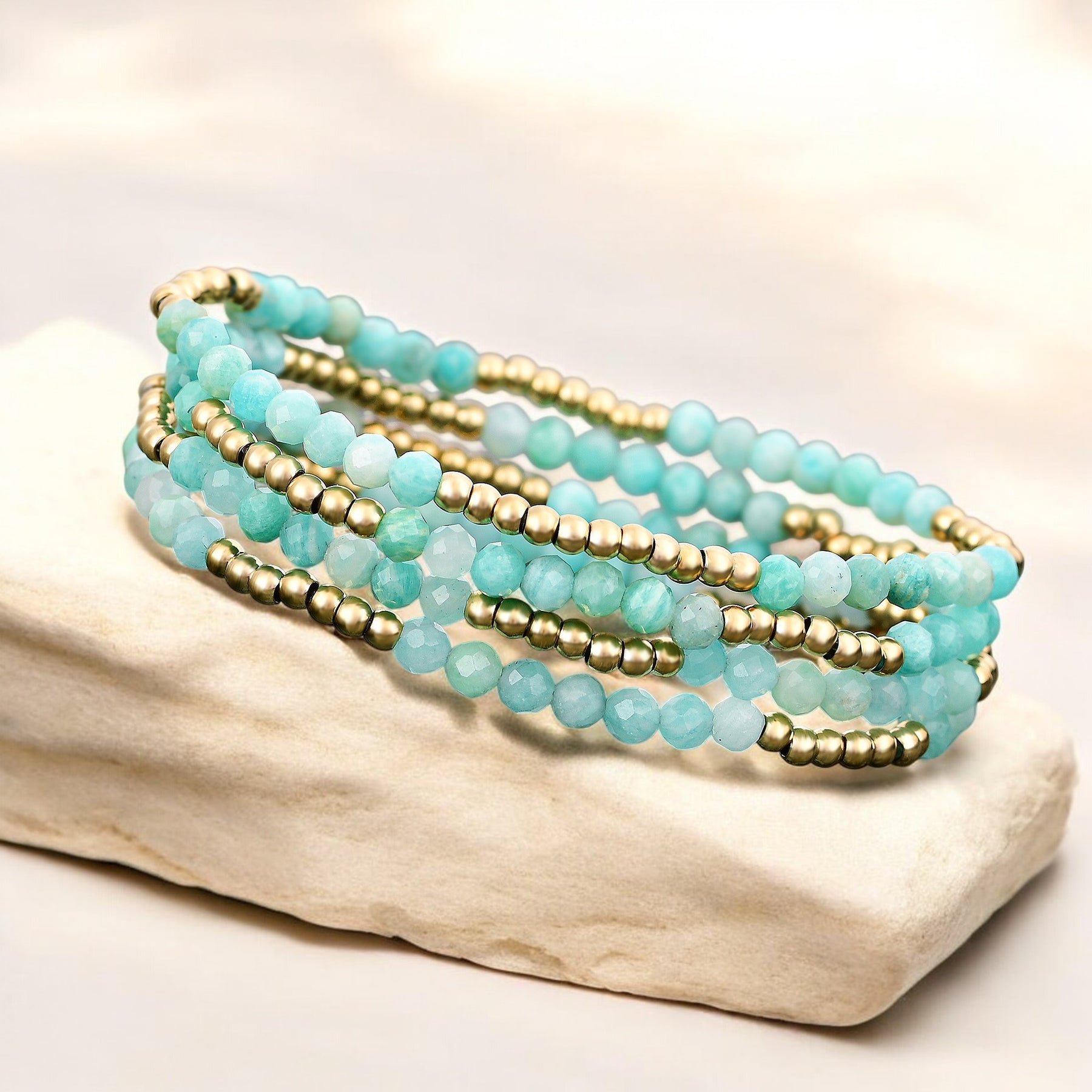 Gloeiende Amazoniet Armband Set