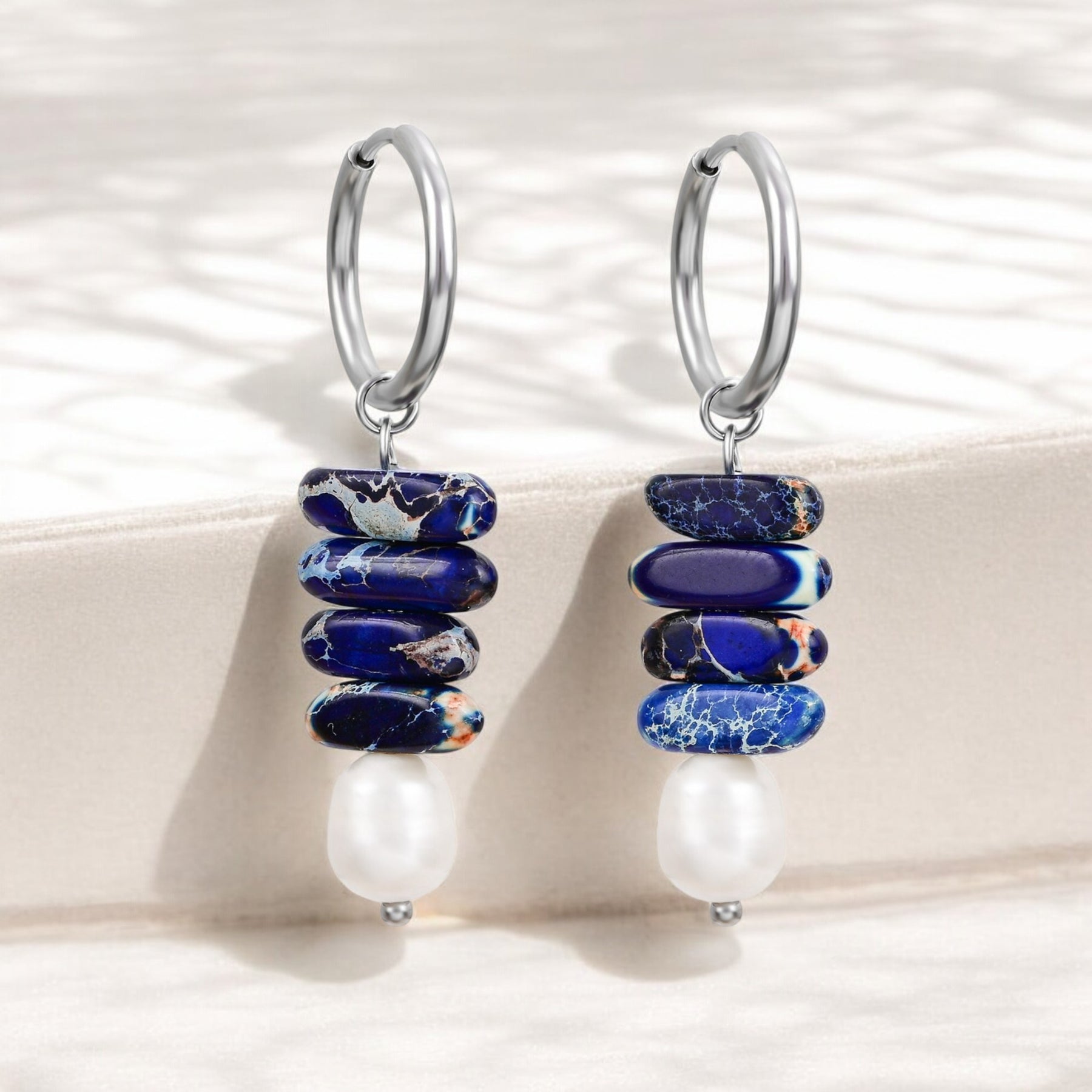 Ocean Bliss Pearl & Lapis Jasper Oorring Dangles