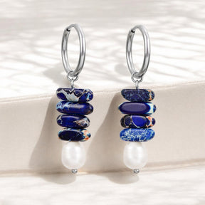 Ocean Bliss Pearl & Lapis Jasper Oorring Dangles