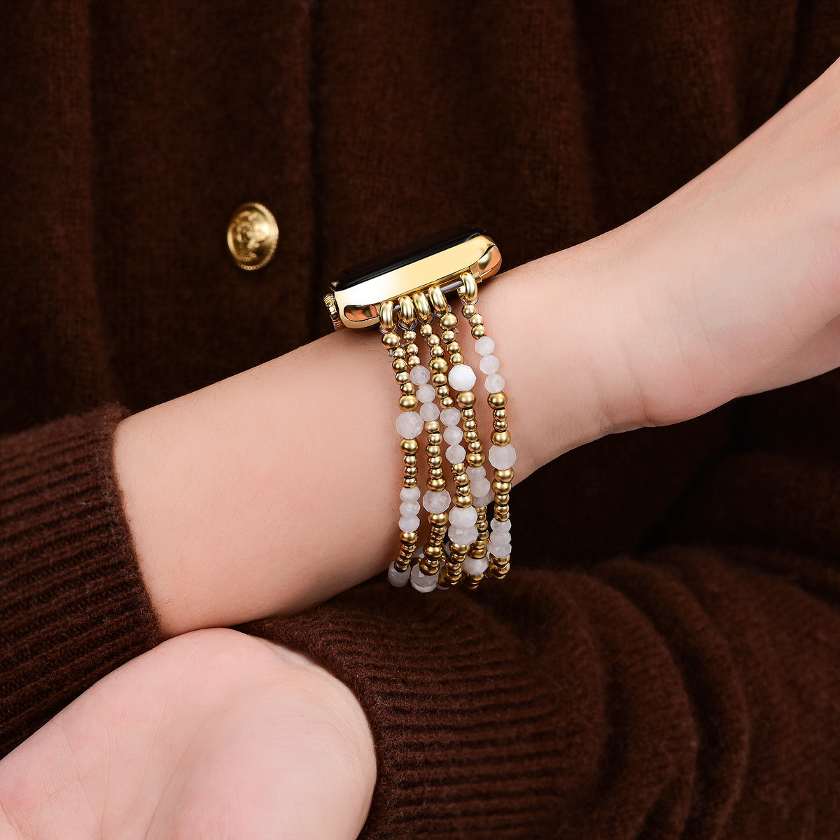 Gouden Halo Maansteen Rekbare Apple Watch Band