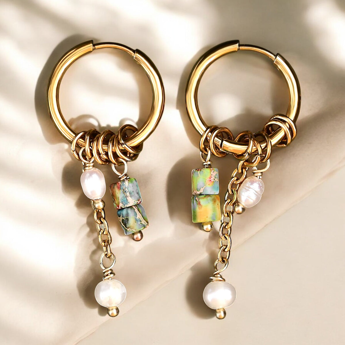 Gouden Grace Parel & Agaat Creolen