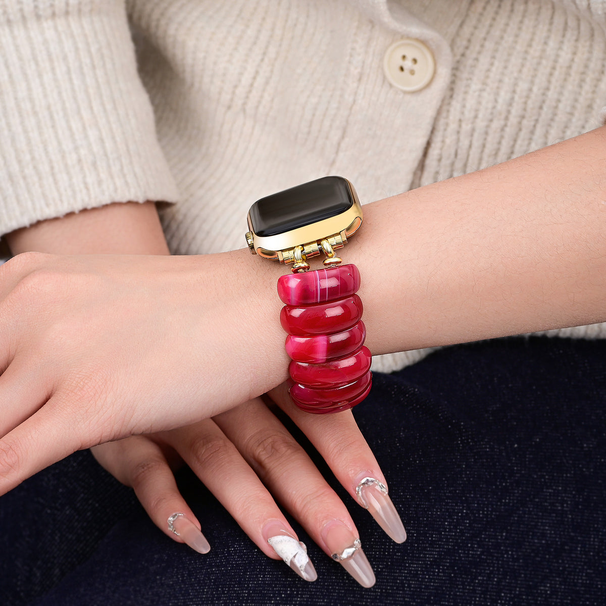 Crimson Mirage Agaat Rekbare Apple Watch Band