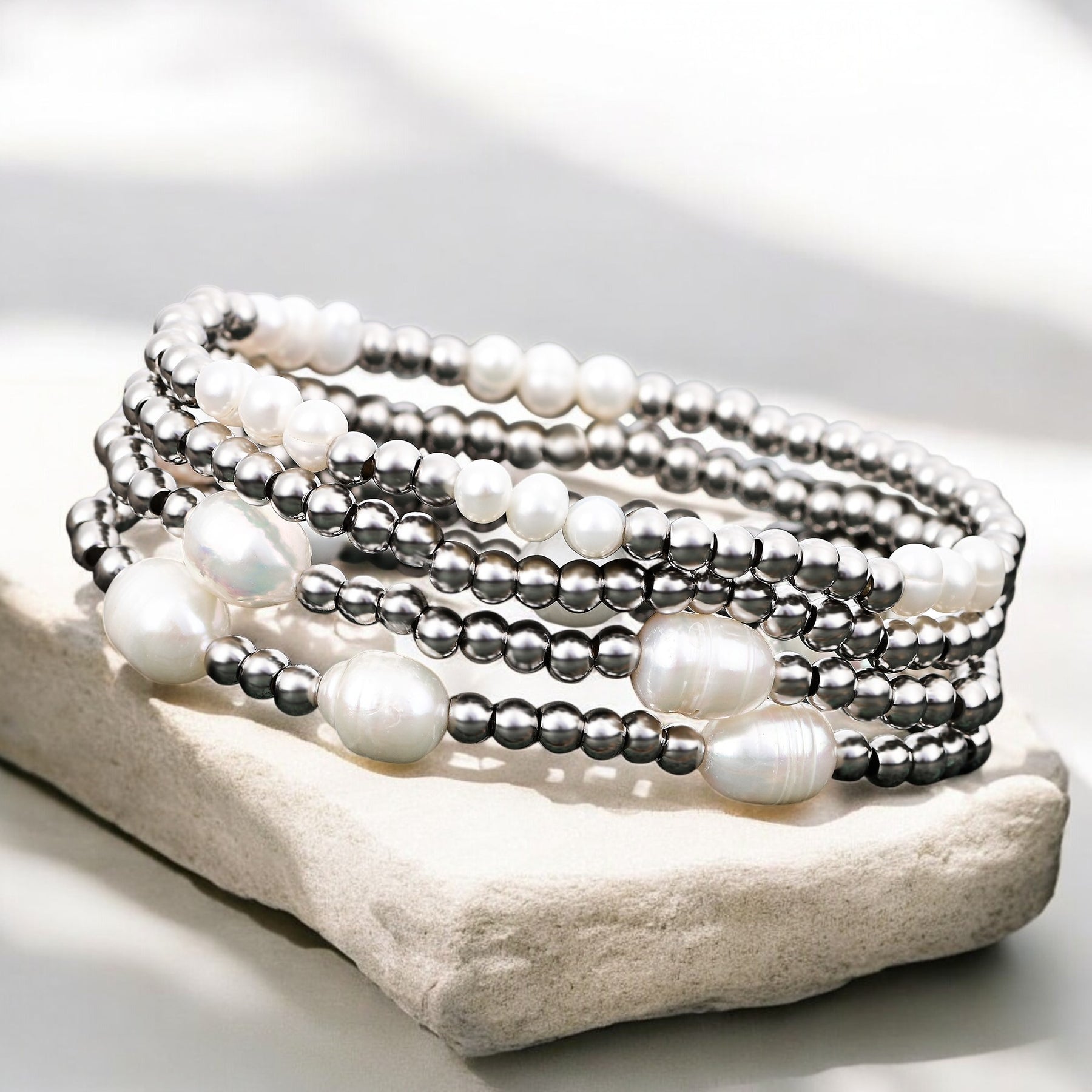 Parel en Zilveren Armband Set