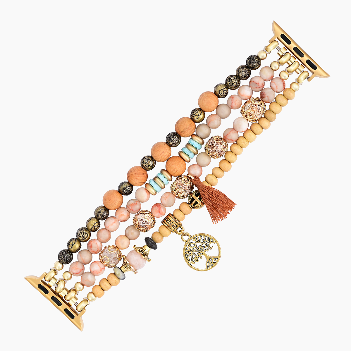 Gouden Levensboom Jasper Elastische Horlogeband
