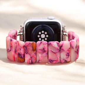 Roze marmeren rekbare Apple Watch-band