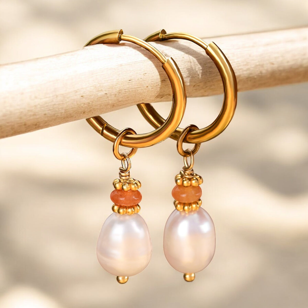 Gouden Grace Parel & Agaat Creolen