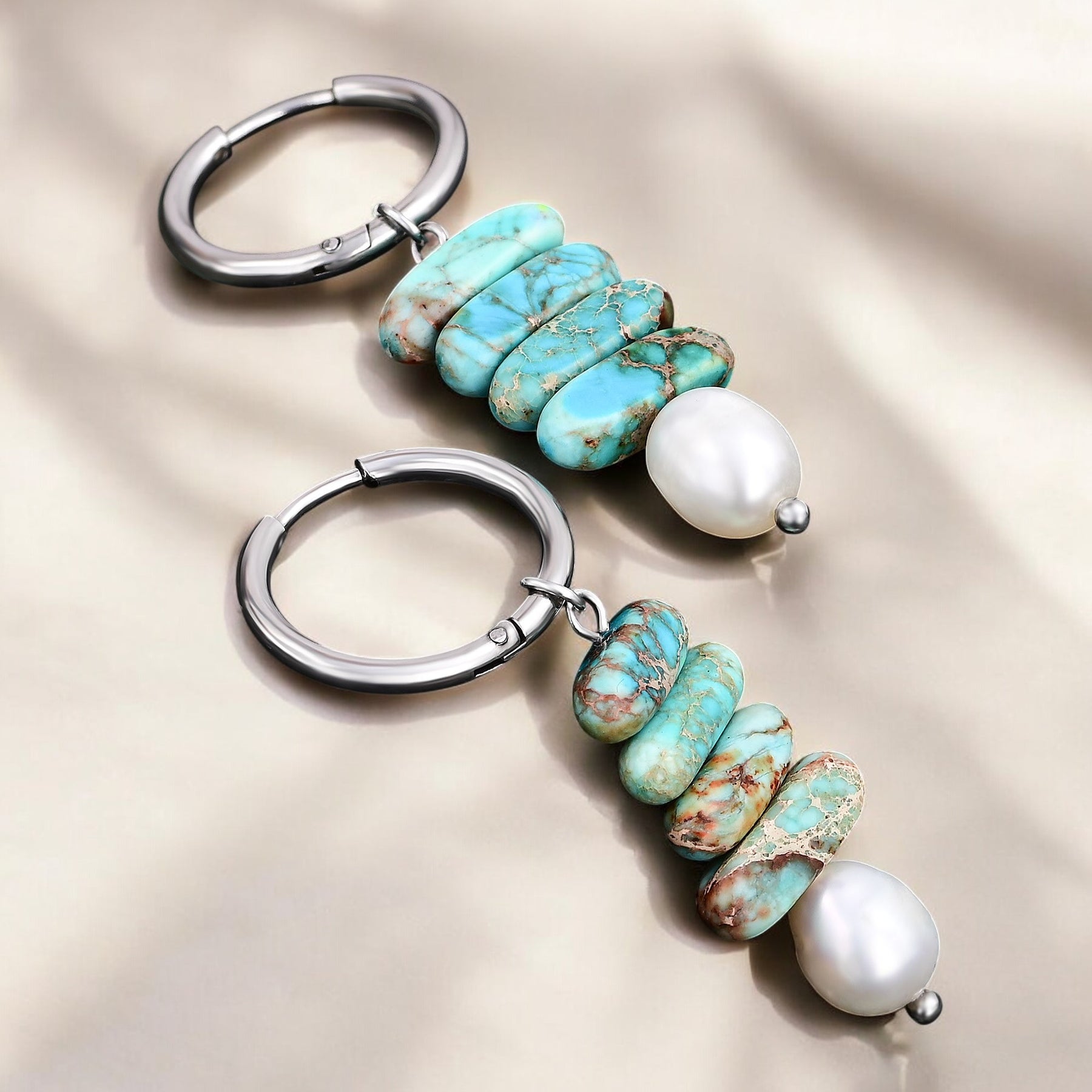 Ocean Bliss Parel & Turquoise Jaspis Oorringen