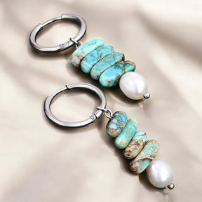 Ocean Bliss Parel & Turquoise Jaspis Oorringen