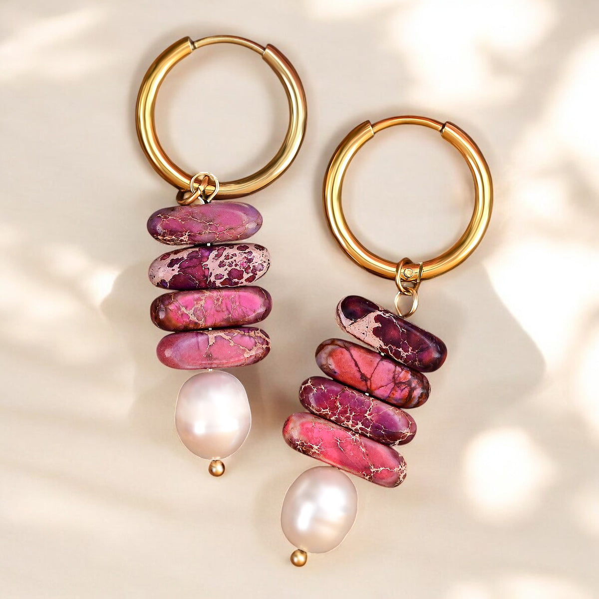 Ocean Bliss Parel & Magenta Jaspis Hoep Dangles