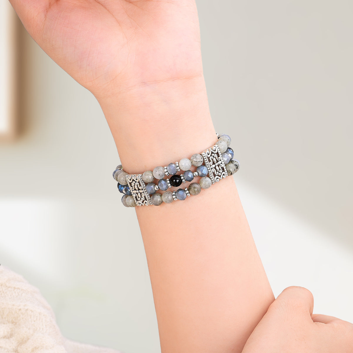 Ambachtelijke Labradoriet Indigo Stretch Apple Watch-band