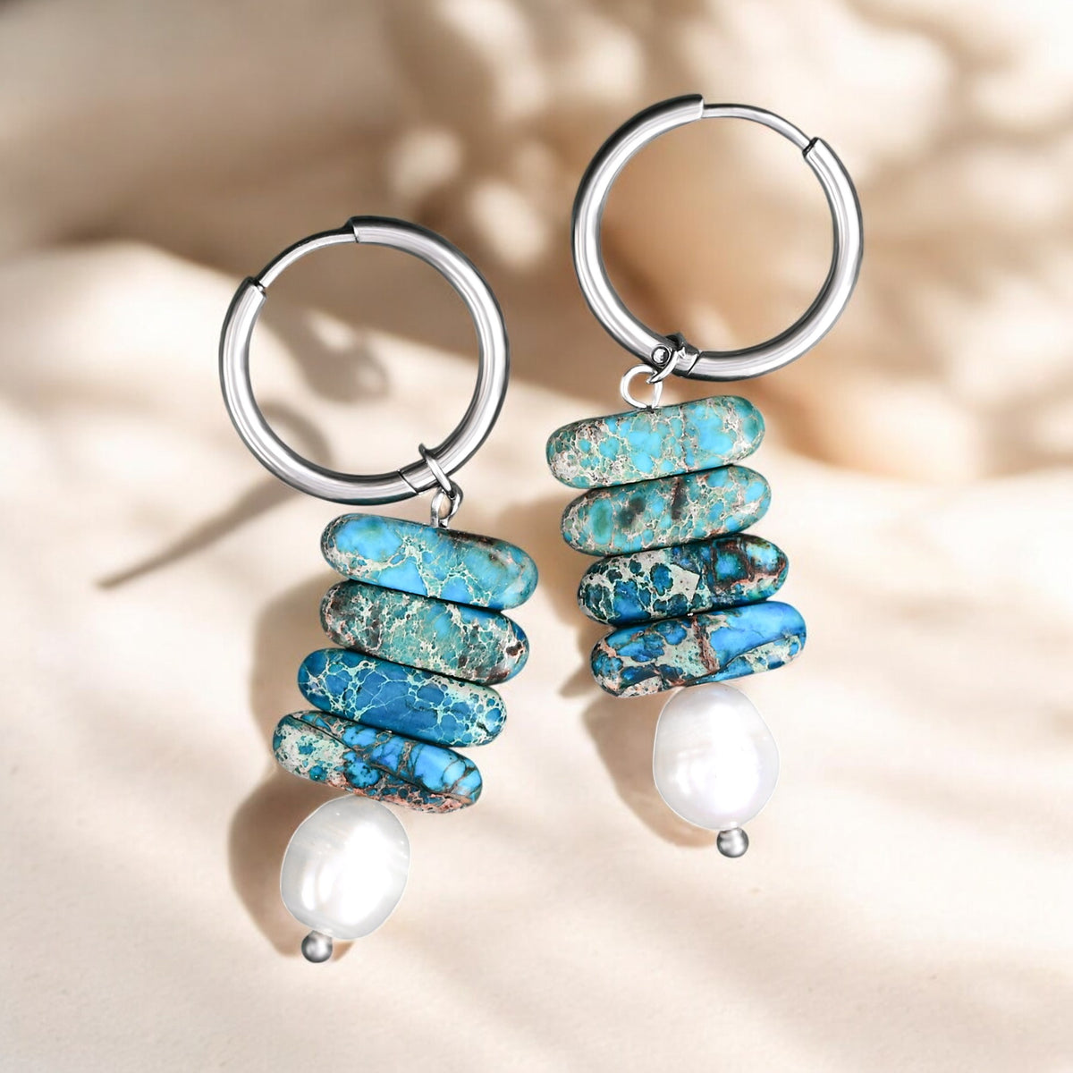 Ocean Bliss Parel & Blauwe Jaspis Hoop Druppels