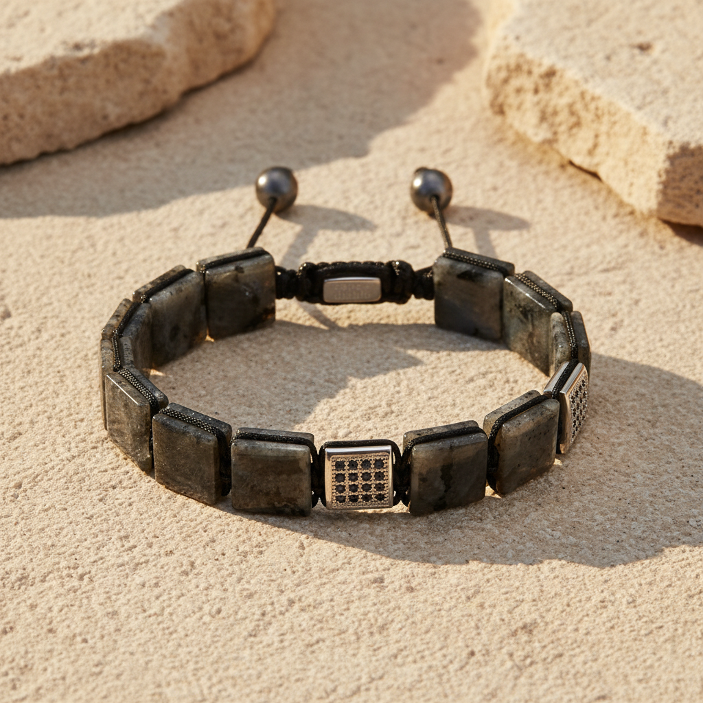 Heren Zwarte Labradoriet Armband