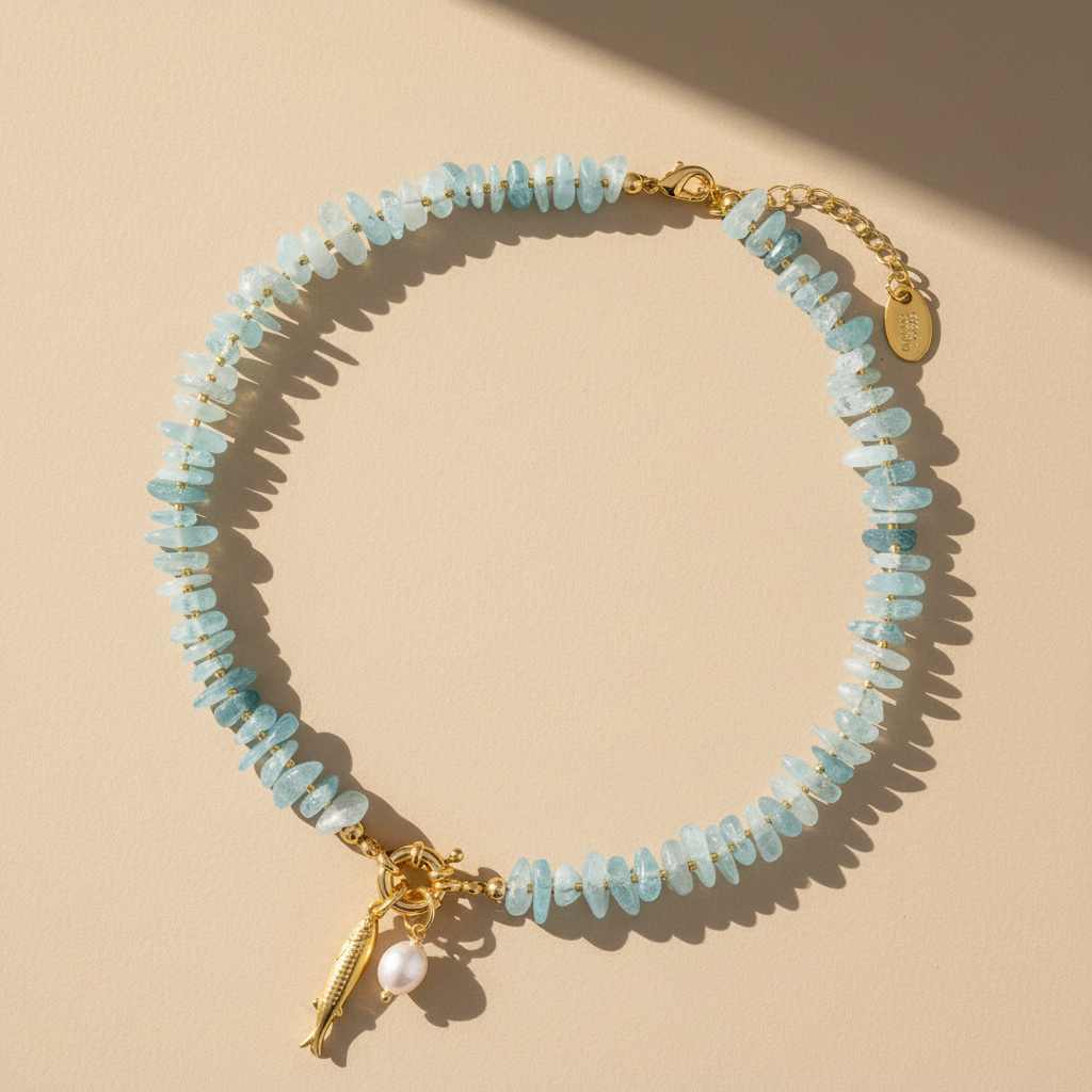 Aquamarijn Parel Bedel Ketting