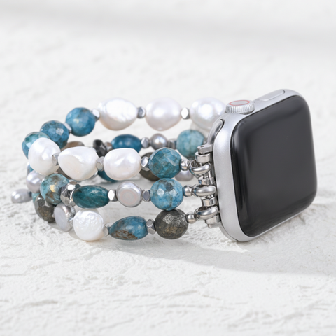 Platina Zwarte Rekbare Apple Watch Band