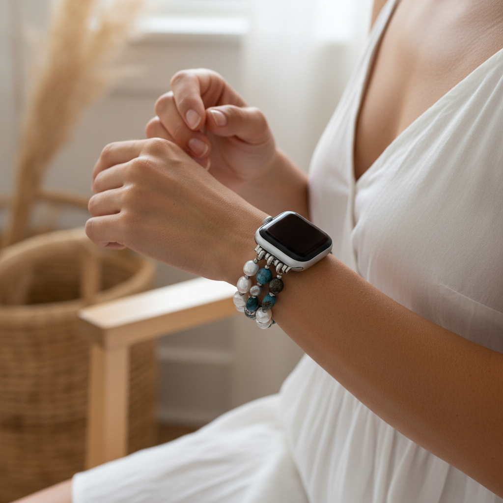 Platina Zwarte Rekbare Apple Watch Band