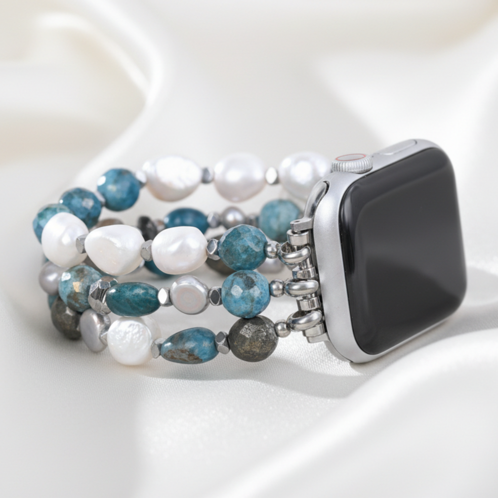 Platina Zwarte Rekbare Apple Watch Band