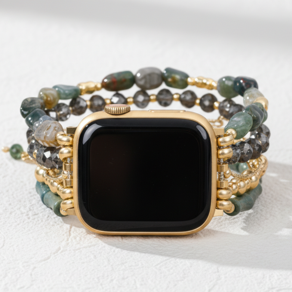 Gouden Groene Rekbare Apple Watch-band
