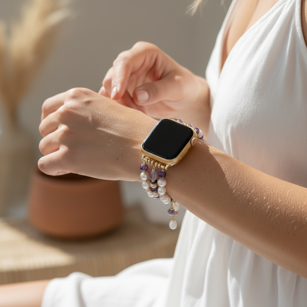 Amethist Parel Cluster Rekbare Apple Watch Band