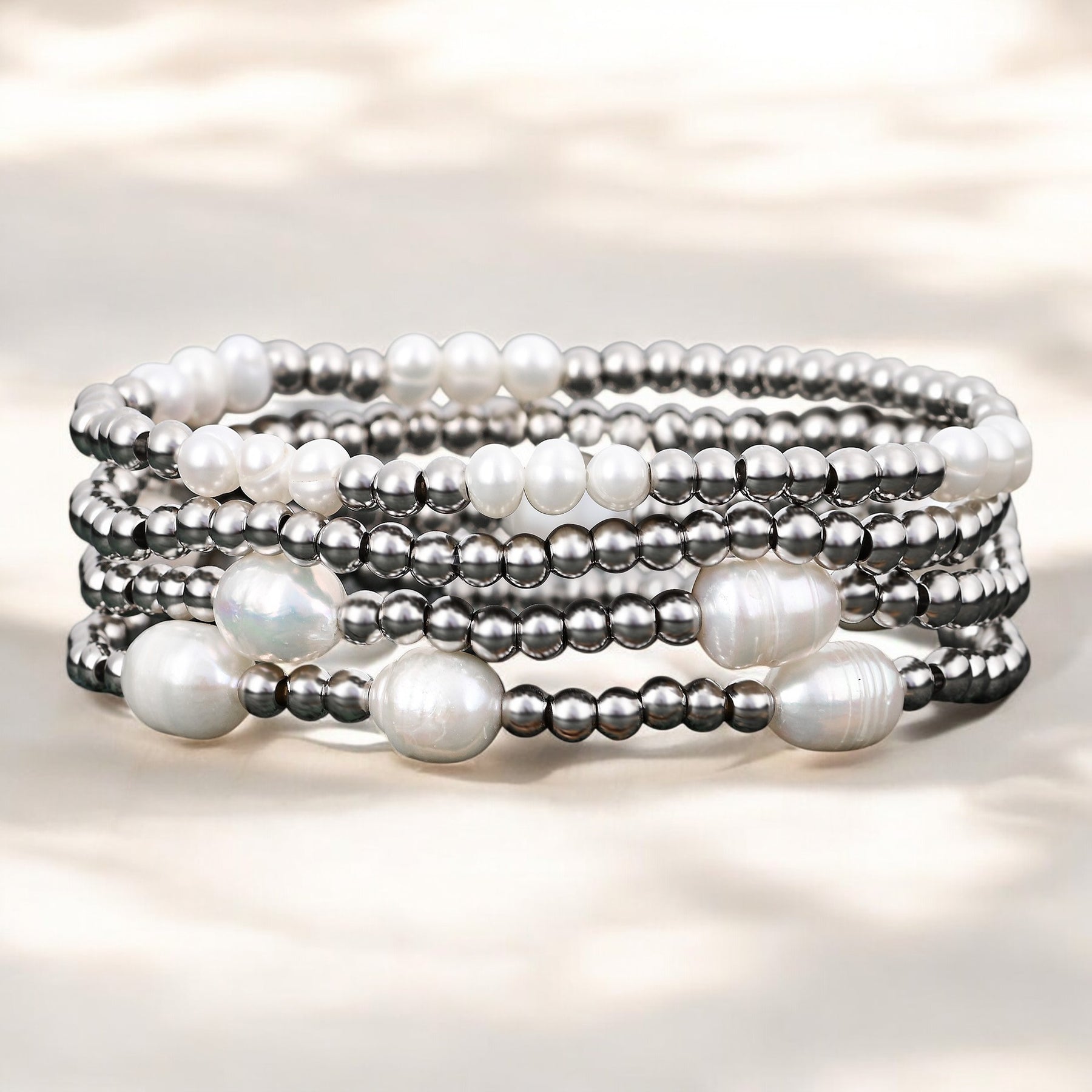 Parel en Zilveren Armband Set
