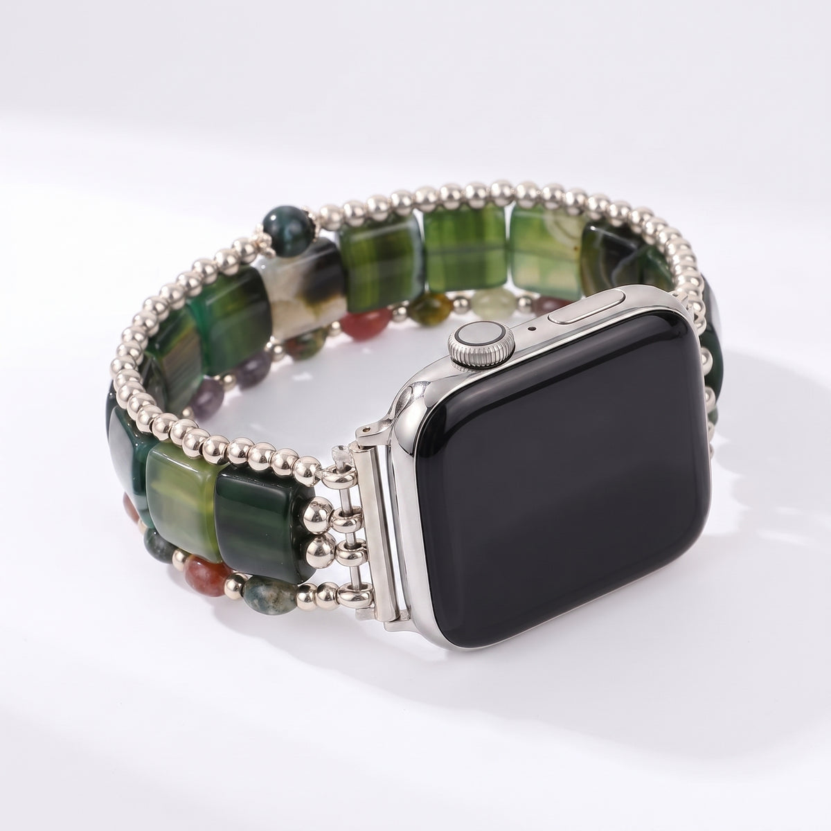 Wild Grace-agaatarmband voor Apple Watch, elastisch, zilverkleurig