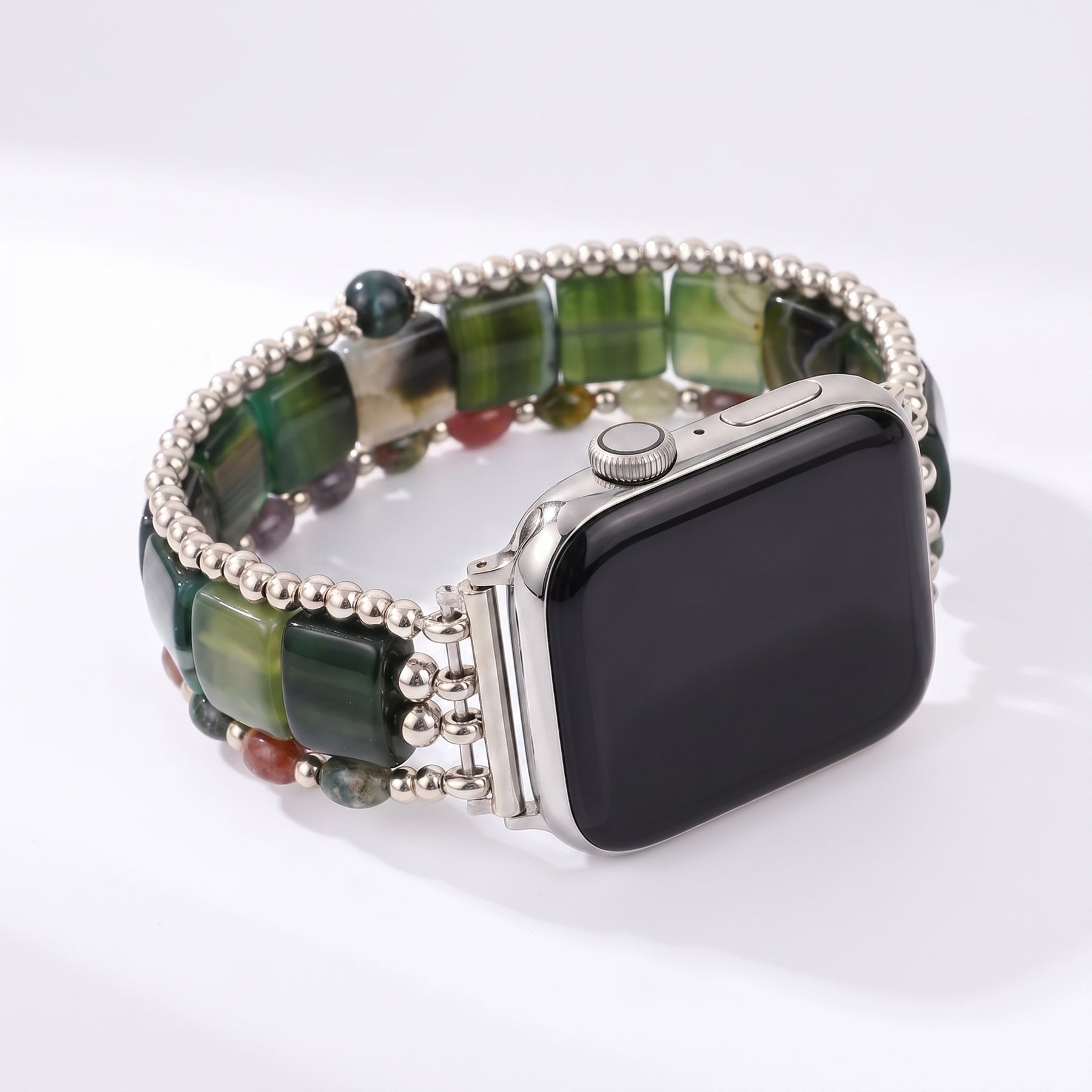 Wild Grace-agaatarmband voor Apple Watch, elastisch, zilverkleurig