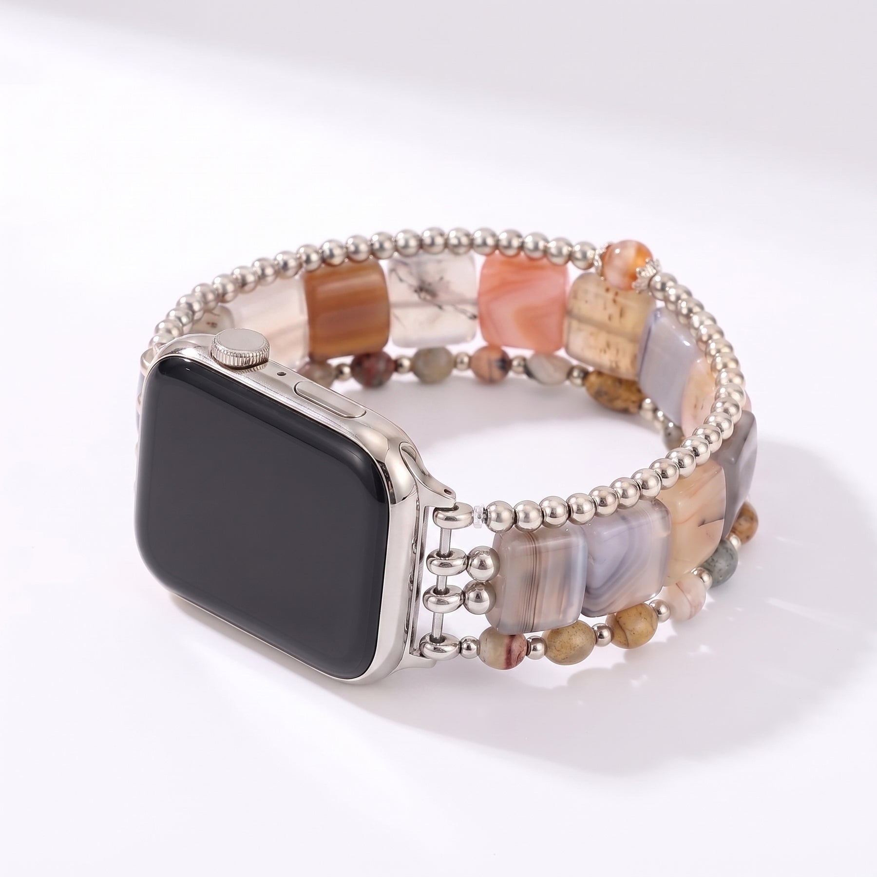 Wild Grace-agaatarmband voor Apple Watch, elastisch, zilverkleurig