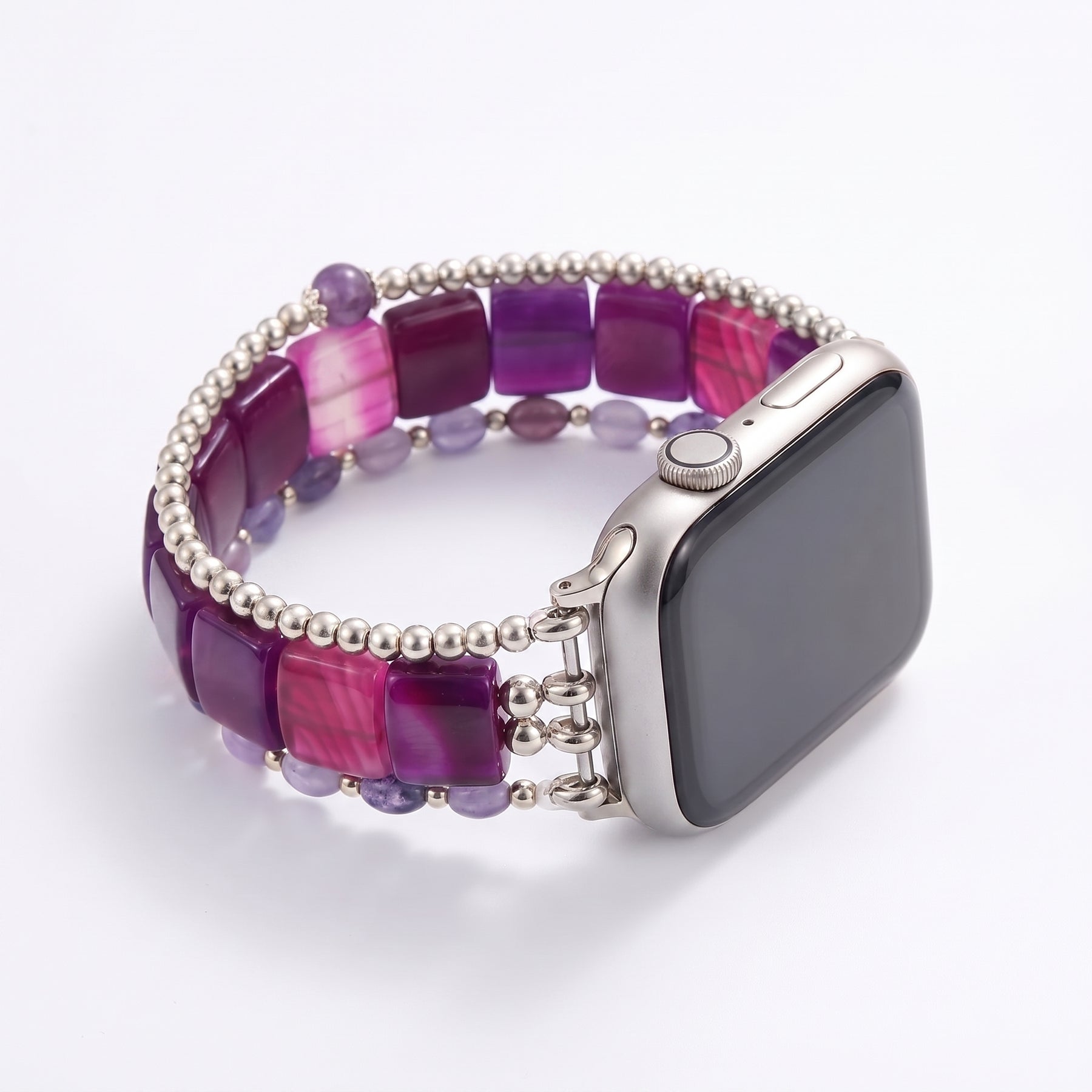 Wild Grace-agaatarmband voor Apple Watch, elastisch, zilverkleurig