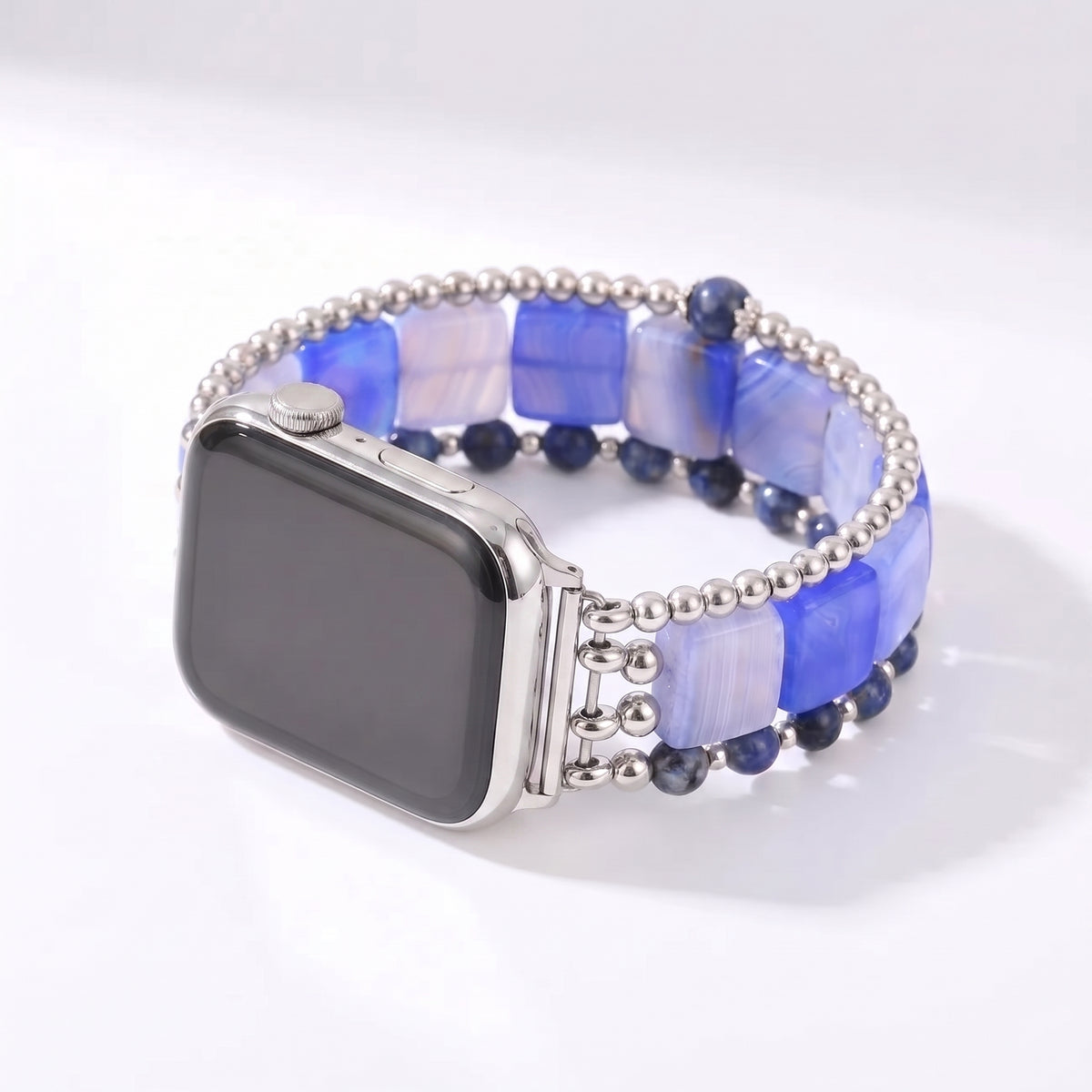 Apple Watch-band van elastisch sodaliet in hemelsblauw en zilver