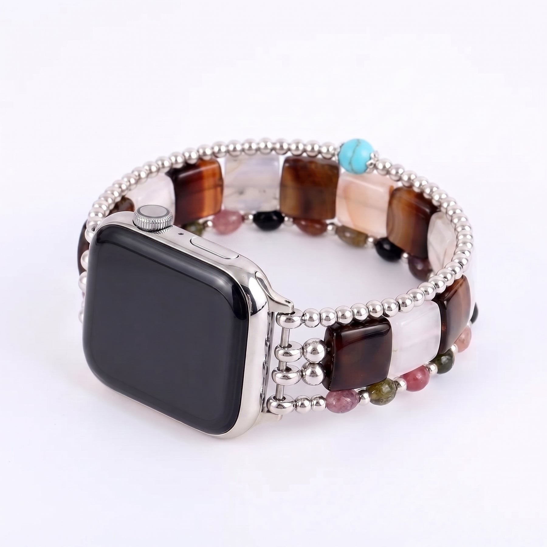 Wild Grace-agaatarmband voor Apple Watch, elastisch, zilverkleurig