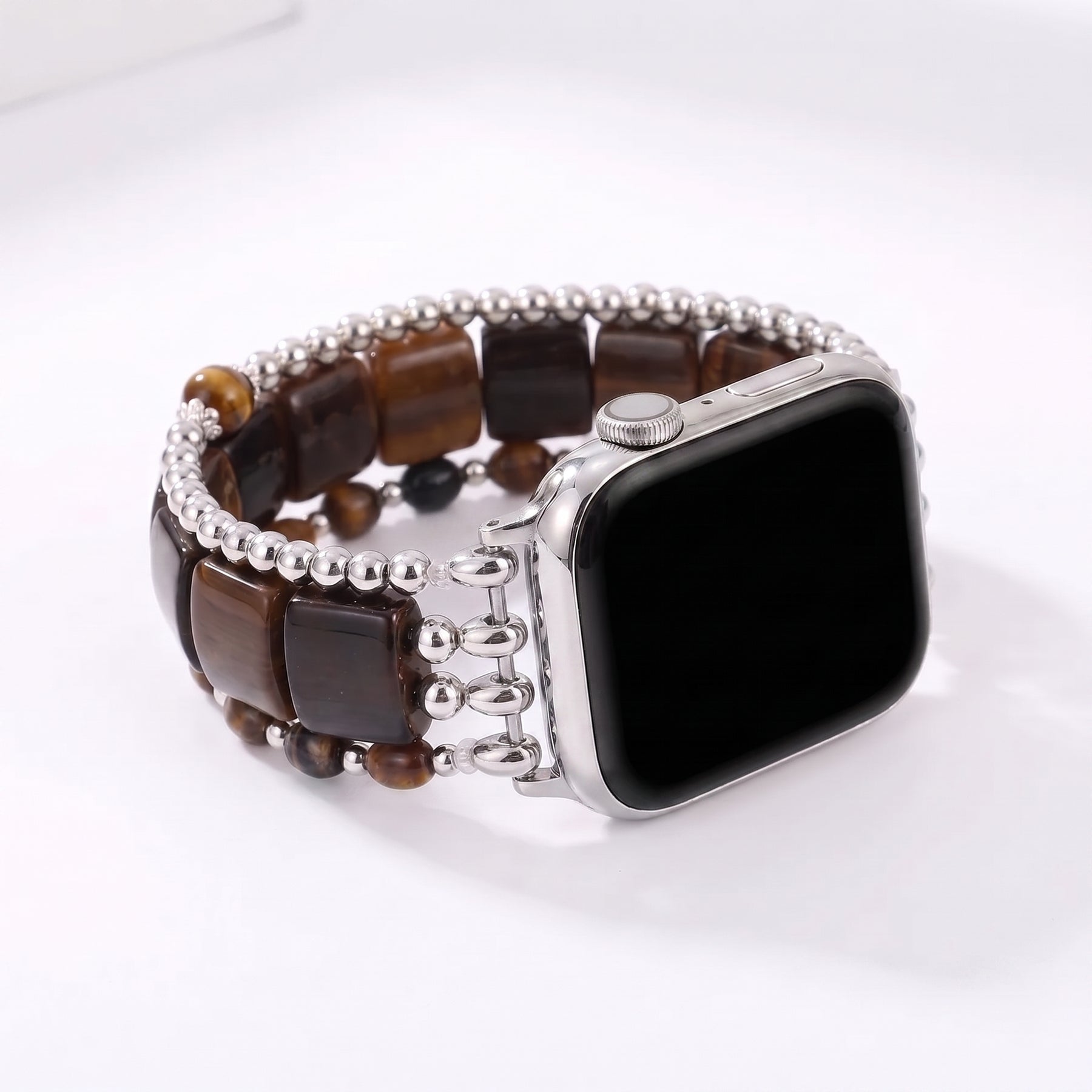 Wild Grace-agaatarmband voor Apple Watch, elastisch, zilverkleurig