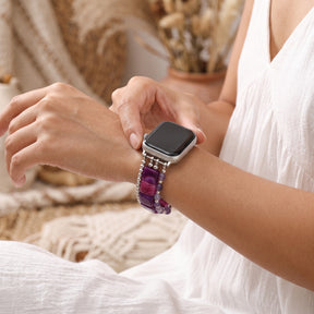 Wild Grace-agaatarmband voor Apple Watch, elastisch, zilverkleurig