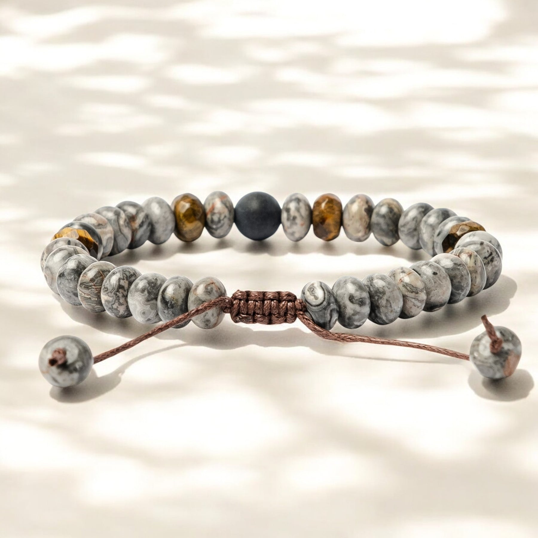 Herenarmband met jaspis en tijgeroog