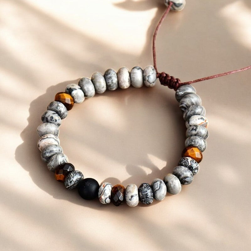 Herenarmband met jaspis en tijgeroog
