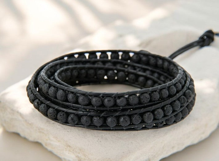 Heren Lava Steen Wrap Armband